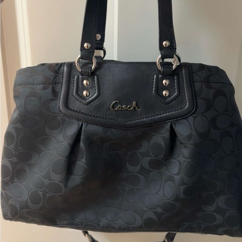 Coach Ashley Black Signature Monogram Shoulder Bag
